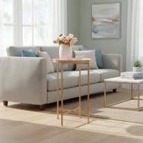 Round Metal End Table - Indoor/Outdoor Accent Table - Gold & Pink