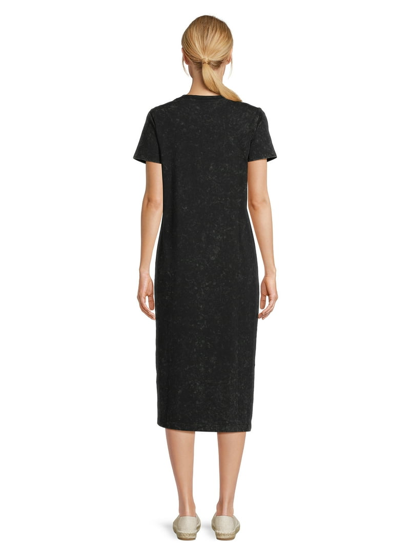 Time and Tru Women's Midi T-Shirt Dress with Short Sleeves, 100% Cotton,  Loose Fit - Walmart.com