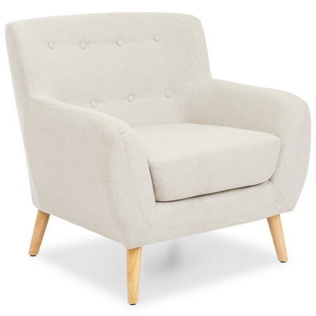 Best Choice Products Mid-Century Modern Linen Upholstered Button Tufted Accent Chair for Living Room, Bedroom - Light (Best Chairs Lily Upholstered Glider)