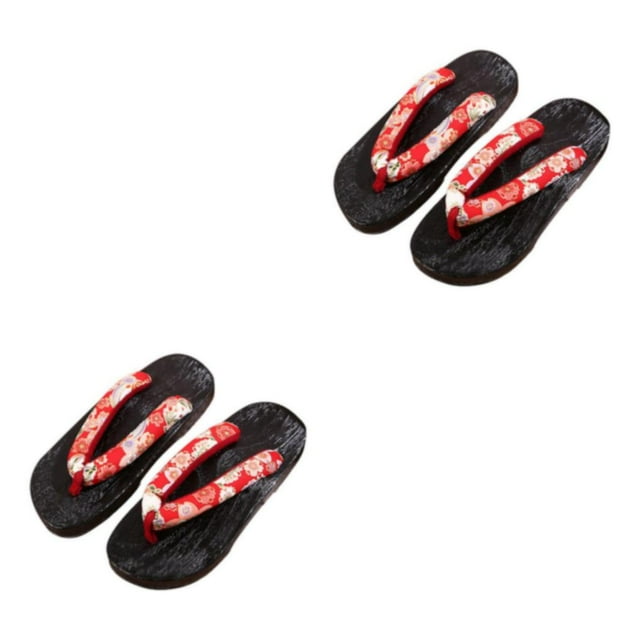 ZheElen Japanese Clogs Slippers Geta Sandals Flip Flops for Men Women 36 Red Round Size 39 2Set