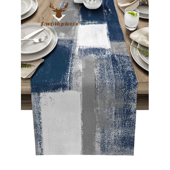 Oil Painting Abstract Geometric Blue Table Runner Home Wedding Table Mat Centerpieces Decoration Party Dining Long Tablecloth