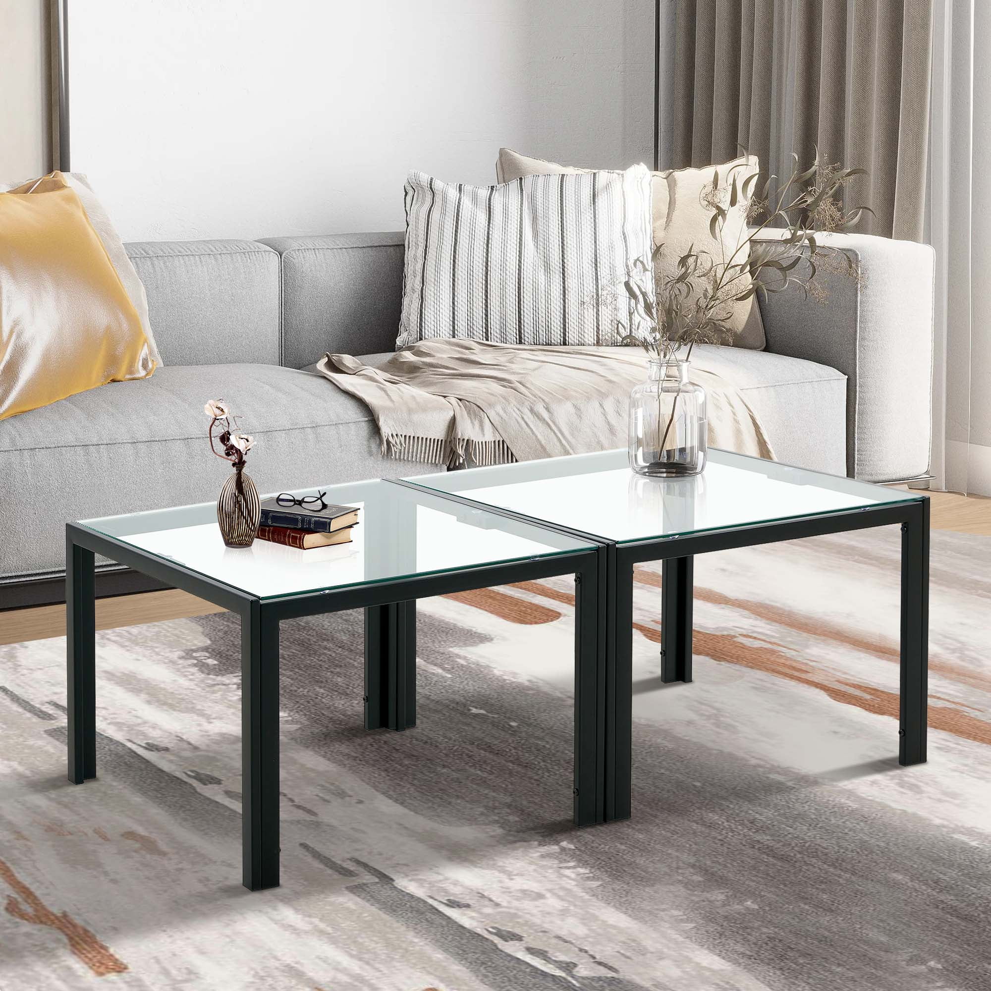 Aukfa Modern Coffee Table Set of 2, End Table Side Tables for Living Room Bedroom Yard, Transparent