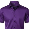 thumbnail image 3 of PiGOGI Men's Business Casual Short Sleeve Shirt Button Down Collar Beach Summer Top Purple L, 3 of 4