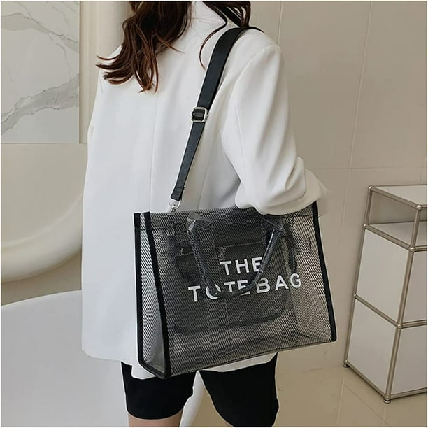 AMERTEER Simple Grande Capacite Sac Cabas PVC Transparent Sac Cabas pour les Femmes Sac Bandouliere Sac Cabas Sac a Main Fermeture Eclair de Mode