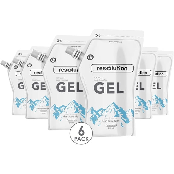 RESÖLUTION Ooze Resolution Gel Glass Cleaner (6 Pack 240ML Each) - Liquid Cleaning Solution Natural Clay-Based Non-Toxic Formula Glass and Metal Cleaner - Reusable - Non Abrasive Grunge Off