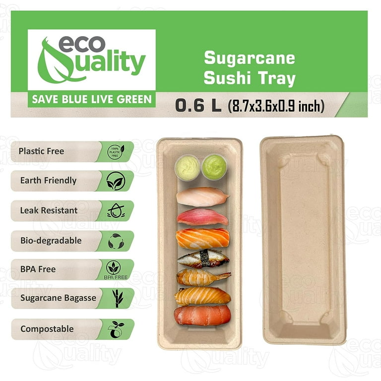 EcoQuality Large Black Sushi Trays with Lids 8.5 x 5.5 Inch - Disposable Sushi  Packaging Box, Carry Out Container, Take Out Boxes, Black Plastic To Go  Containers, Entrees, Appetizers or Desserts (200) 