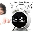 thumbnail image 3 of Twin Bell Alarm Clock, LED Display Digital Clock with Night Light, USB Rechargeable/Battery Operated Loud Bell Metal Alarm Clock for Office Bedroom (White), 3 of 7