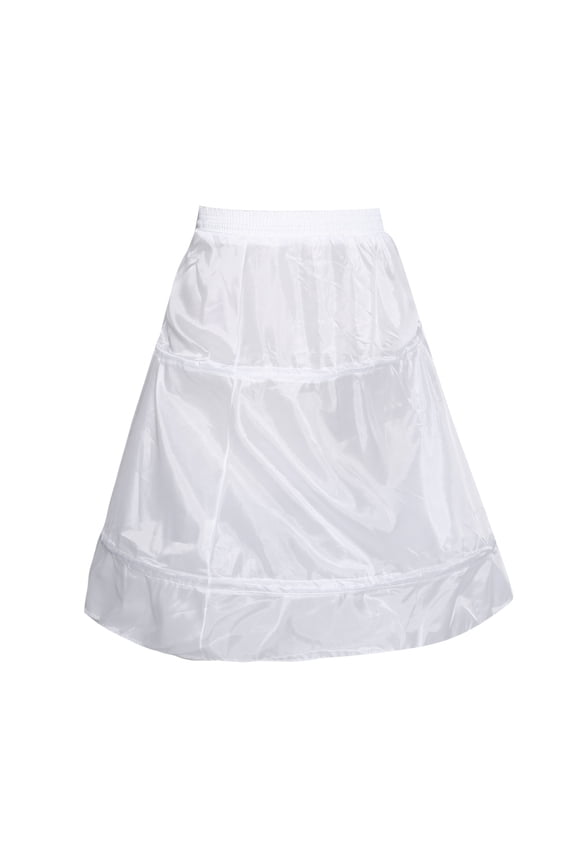 Kids Flower Girls 2 Hoop Single Layer A-Line Crinoline Drawstring Elastic Waist Petticoat for Wedding Dress Underskirt Half Slip