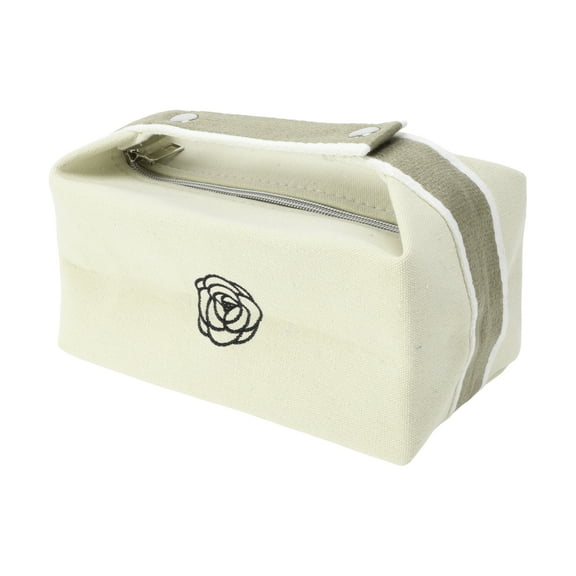 1 Pc Women Floral Handheld Cosmetic Bag for Vacation Business Travel Gym Beige Canvas
