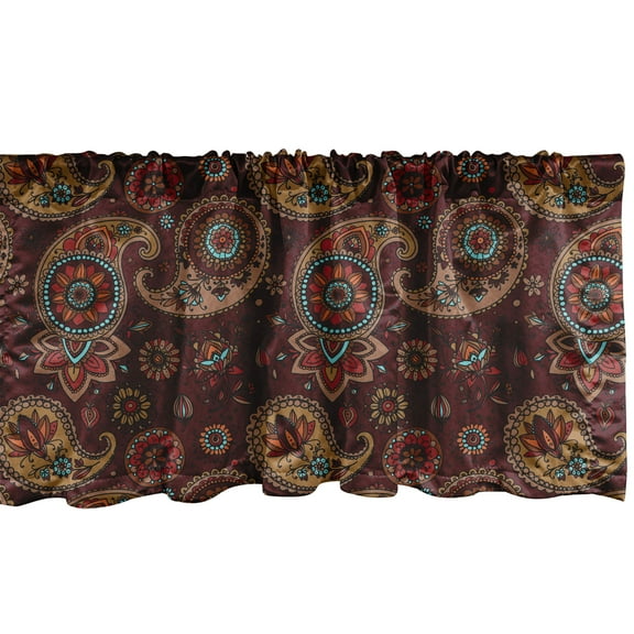 Ambesonne Paisley Window Valance, Middle Eastern Tribual, 54" X 12", Burgundy and Dark Mustard