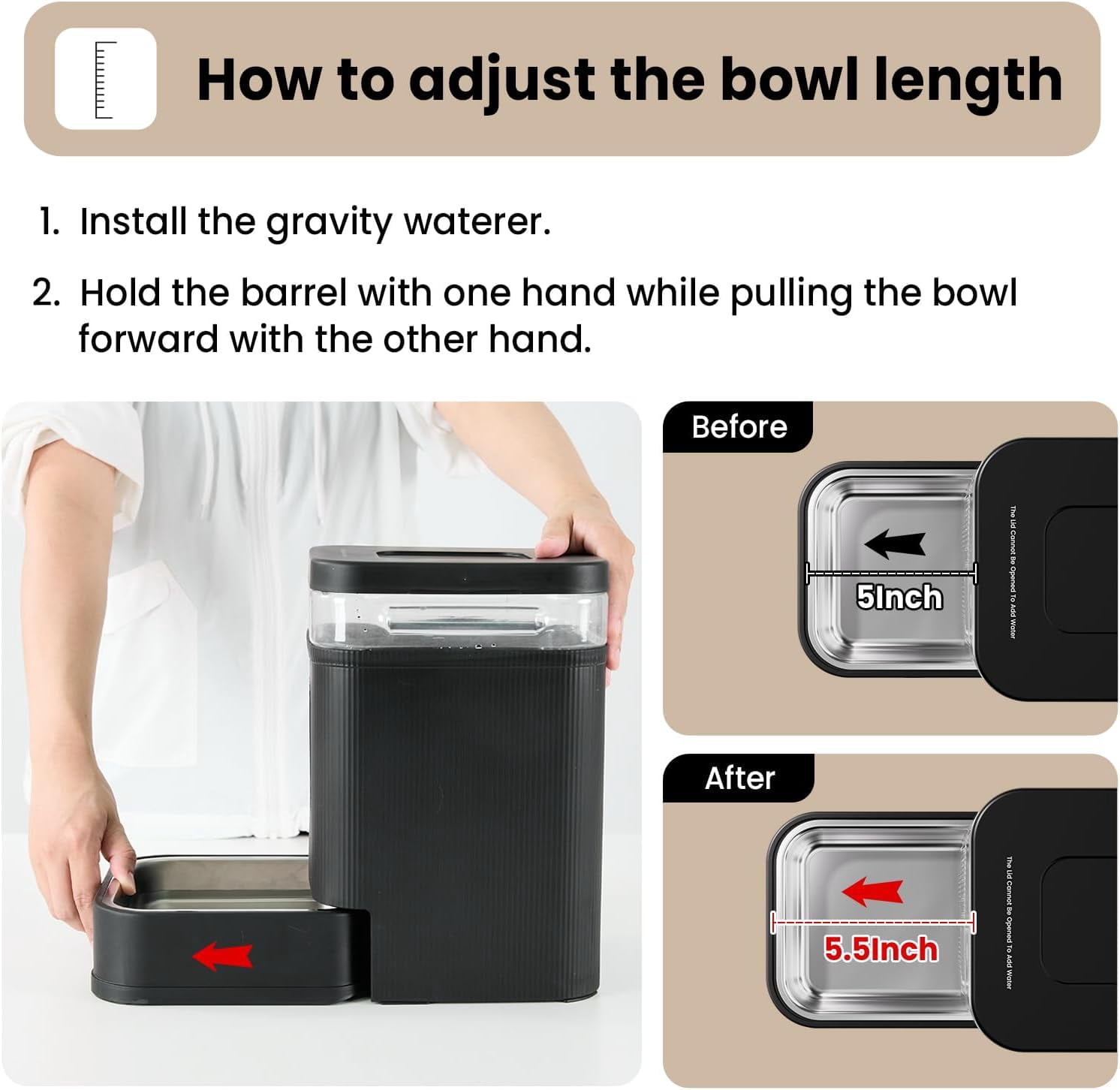 Nomipaw Automatic Dog Water Dispenser Gravity Waterer with Stainless Steel Bowl Water Dispenser 6.5L Large Capacity Water Feeder with Filters for Dogs Cats Pets, BPA-Free Noise-Free (Black, 6.5L)