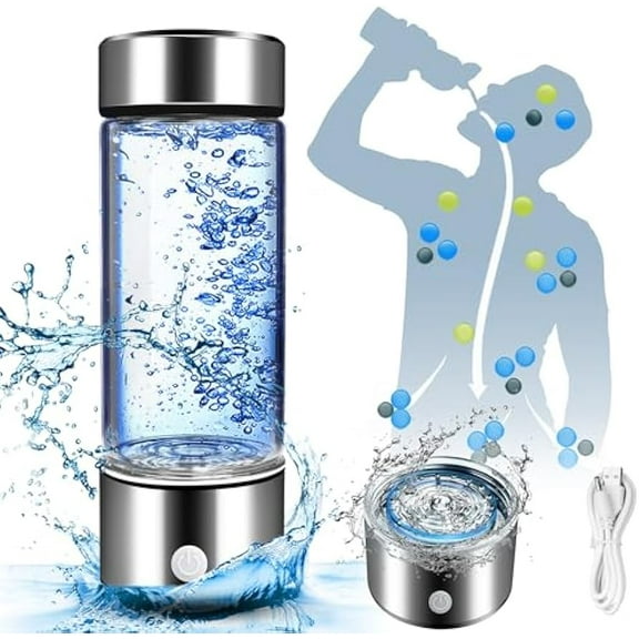 Hydrogen Water Bottle, Portable Hydrogen Water Bottle Generator, Ion Water Bottle Improve Water Quality in 3 Minutes, Water Ionizer Machine Suitable for Home, Office, Travel and Daily Drinking(Silver)