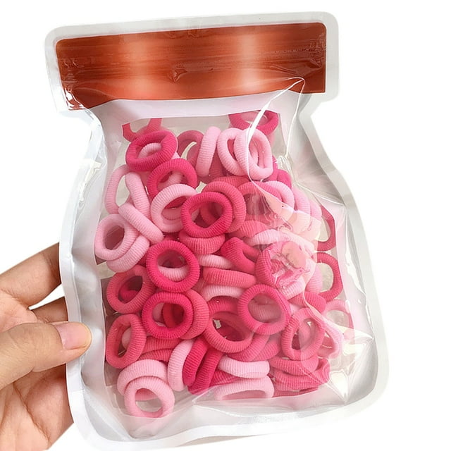 100 Pcs Élastiques pour Cheveux de Couleur Unie Sans Dommages, Attache Queue de Cheval avec Sac