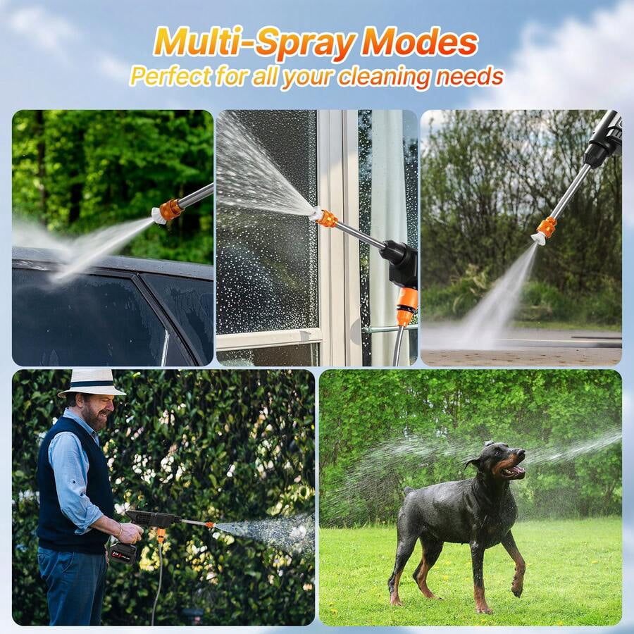 3-In-1 Nozzle Handheld Cordless Power Pressure Washer, Portable Cordless Power Cleaning Tool With 435PSI Water Lance, Foam Cannon, 2 Batteries 15000mAh Batteries