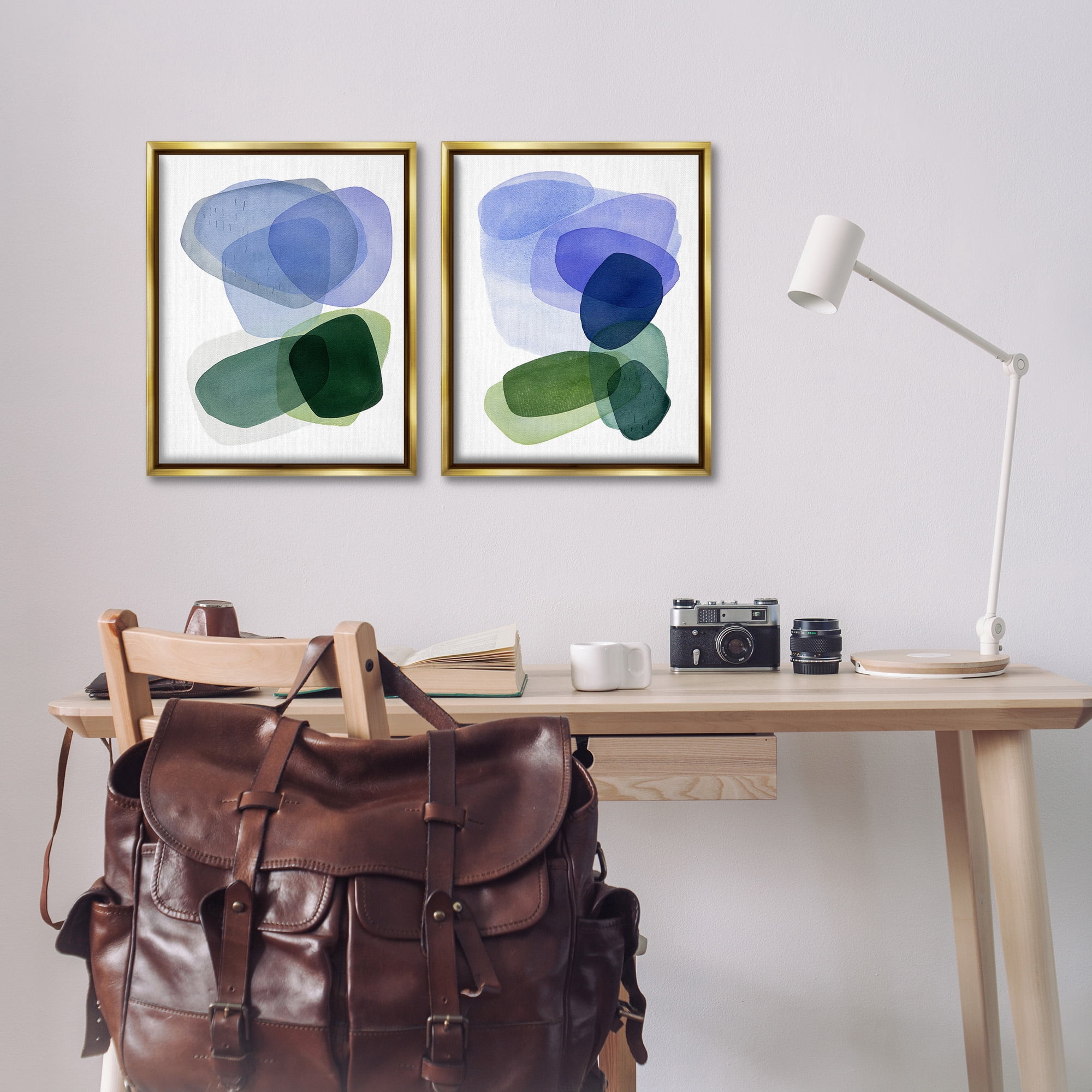 Stupell Industries Minimal Oblong Shapes Abstract Painting Gold Floater Framed Canvas Art Print Wall Art, 17 x 21, Set of 2