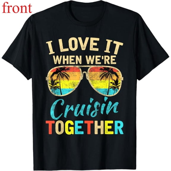 Women's "I Love It When We're Cruisin Together" Retro-Themed Graphic T-Shirt Casual Short Sleeve Round Neck Top Black S-5XL
