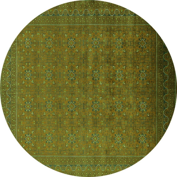 Ahgly Company Indoor Round Oriental Green Industrial Area Rugs, 5' Round