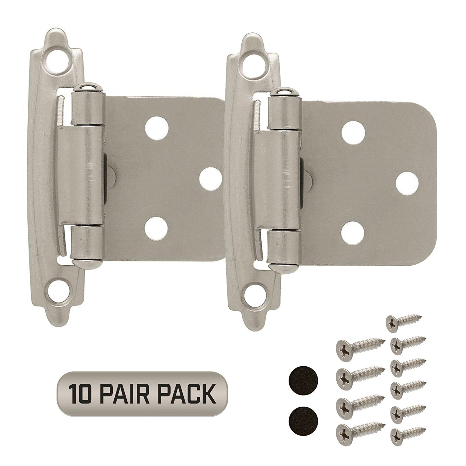 Satin Nickel Self Closing Overlay Cabinet Hinges with Stainless Steel Screw 12 Pack Hinges for Kitchen Cabinets