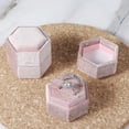 thumbnail image 6 of Velvet Double Slot Ring Holder Jewelry Box Antique Hexagon Geometric Ring Bearer Box for Premium Wedding Ceremony Proposal Engagement Ring boxes Photos Vintage Heirlooms Display (Pink), 6 of 7