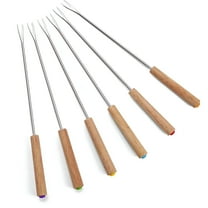 ACDANC 6 Packs Roasting Sticks with Wooden Handle Smores Skewers for Fire Pit Long Camping Fork Hot Dog Sticks for Campfire Cooking Grill Accessories Outdoor BBQ