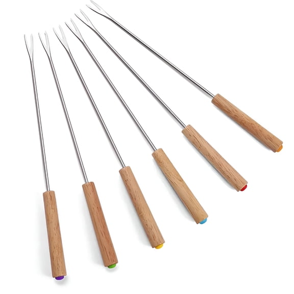 ACDANC 6 Packs Roasting Sticks with Wooden Handle Smores Skewers for Fire Pit Long Camping Fork Hot Dog Sticks for Campfire Cooking Grill Accessories Outdoor BBQ