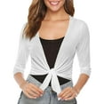 thumbnail image 2 of BILIKEYU Women's Front Short Sleeve Three Quarter Sleeve Cardigan, Womens Tops, Cropped Cardigan, Cardigan Sweaters for Women, 2 of 4