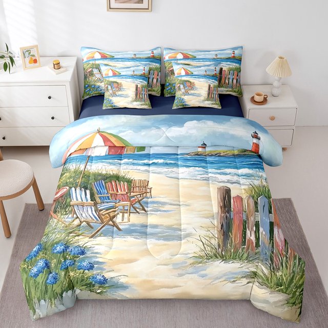 Erosebridal Literie d'Été pour la Plage Grand Lit, Ensemble de Lit Rustique Style Chalet et Cabane Grand Lit, Réversible 7 Pcs