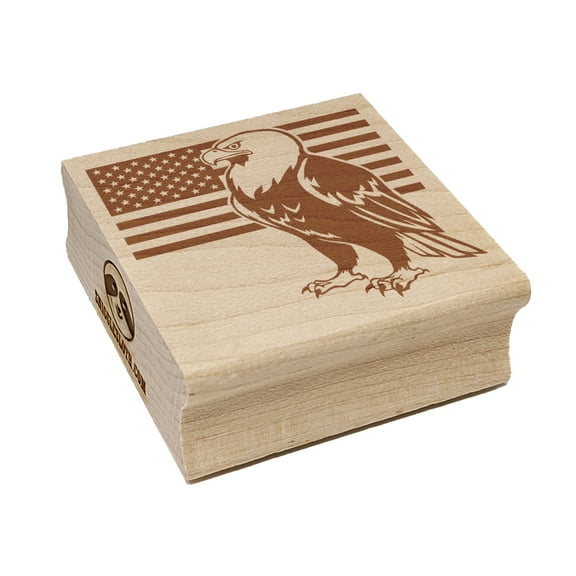 Bald Eagle with American Flag Patriotic Square Rubber Stamp Stamping Scrapbooking Crafting - Small 1.25in