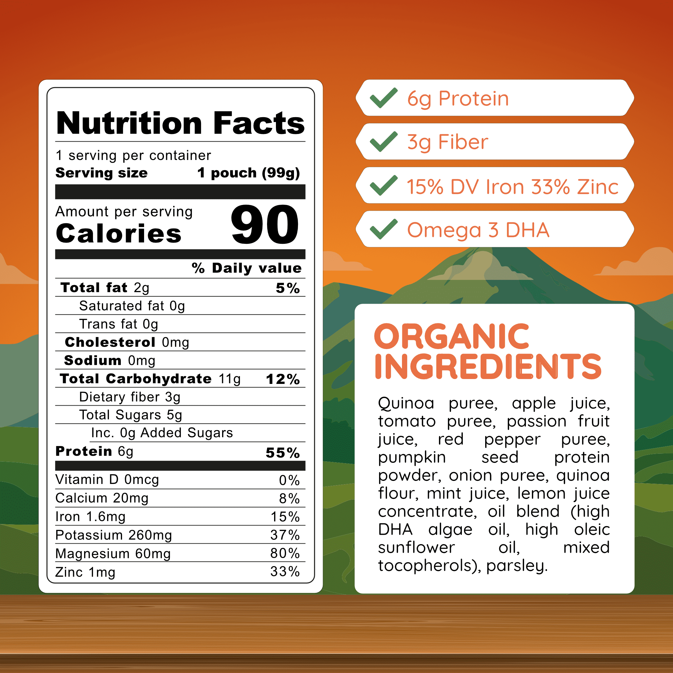 Little Inca Stage 2 Baby Food Pouches, Quinoa Tabbouleh Baby Puree, Plant Based High Protein, Dairy-Free, 6 x 3.5oz