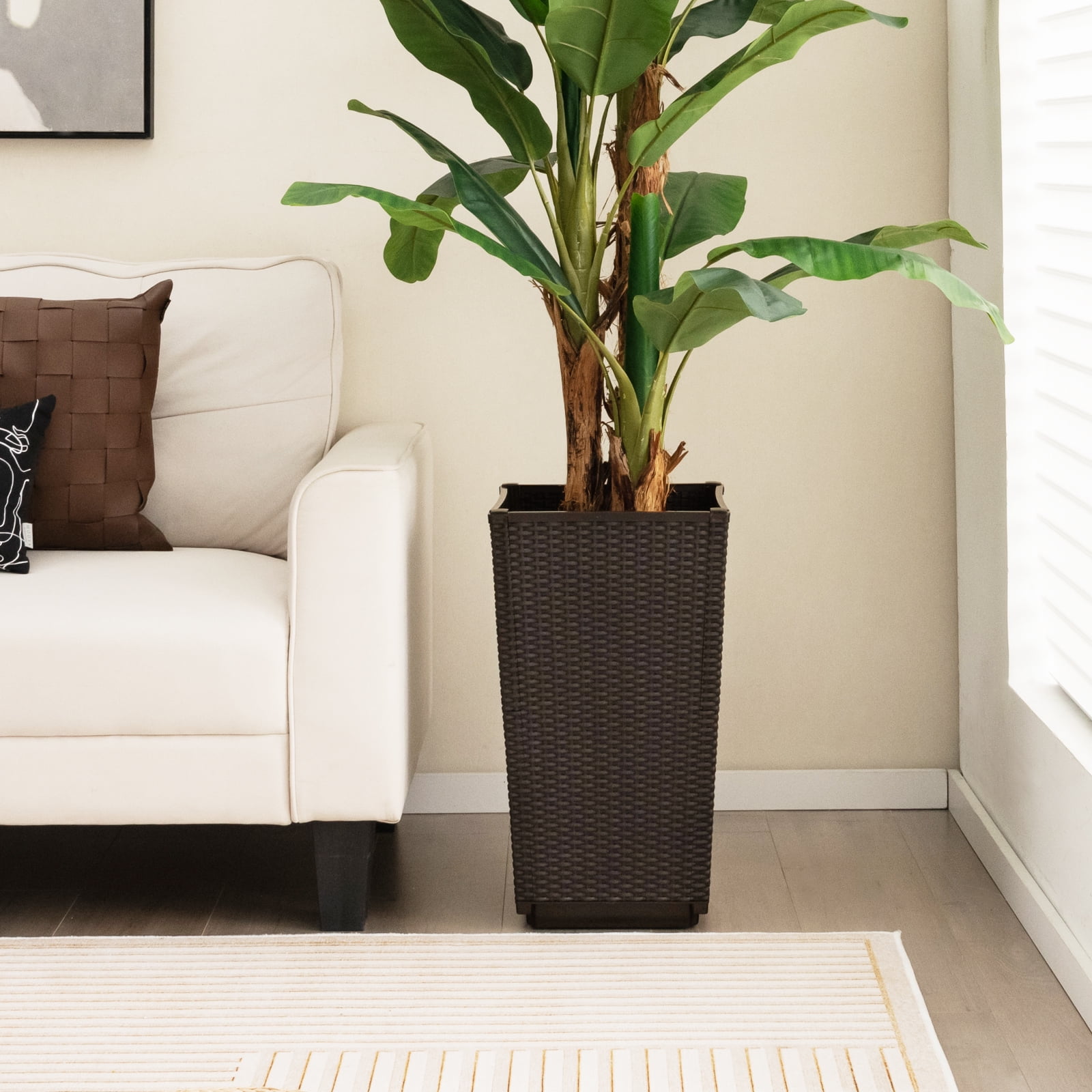 Costway 2PCS Outdoor Wicker Flower Pot 22.5''Tall Planters with Drainage Hole Coffee