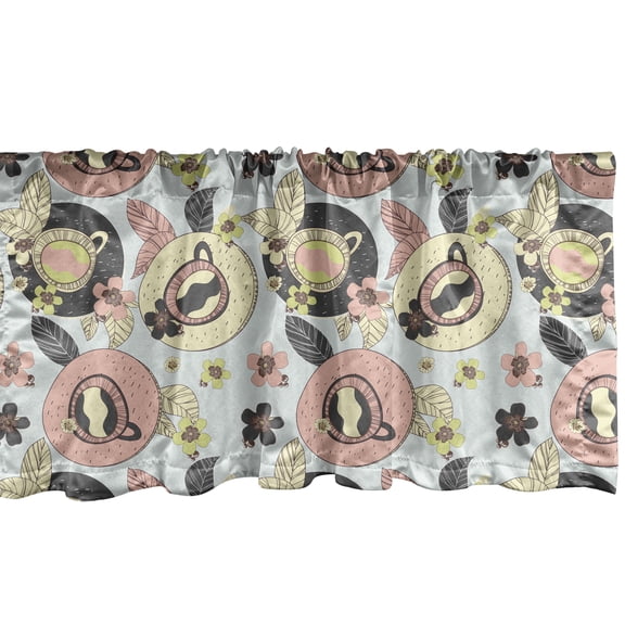 Ambesonne Floral Window Valance, Drawings of Cups and Flowers English Tea Party Romantic Garden Art, Curtain Valance for Kitchen Bedroom Decor with Rod Pocket, 54" X 12", Cadet Blue Yellow