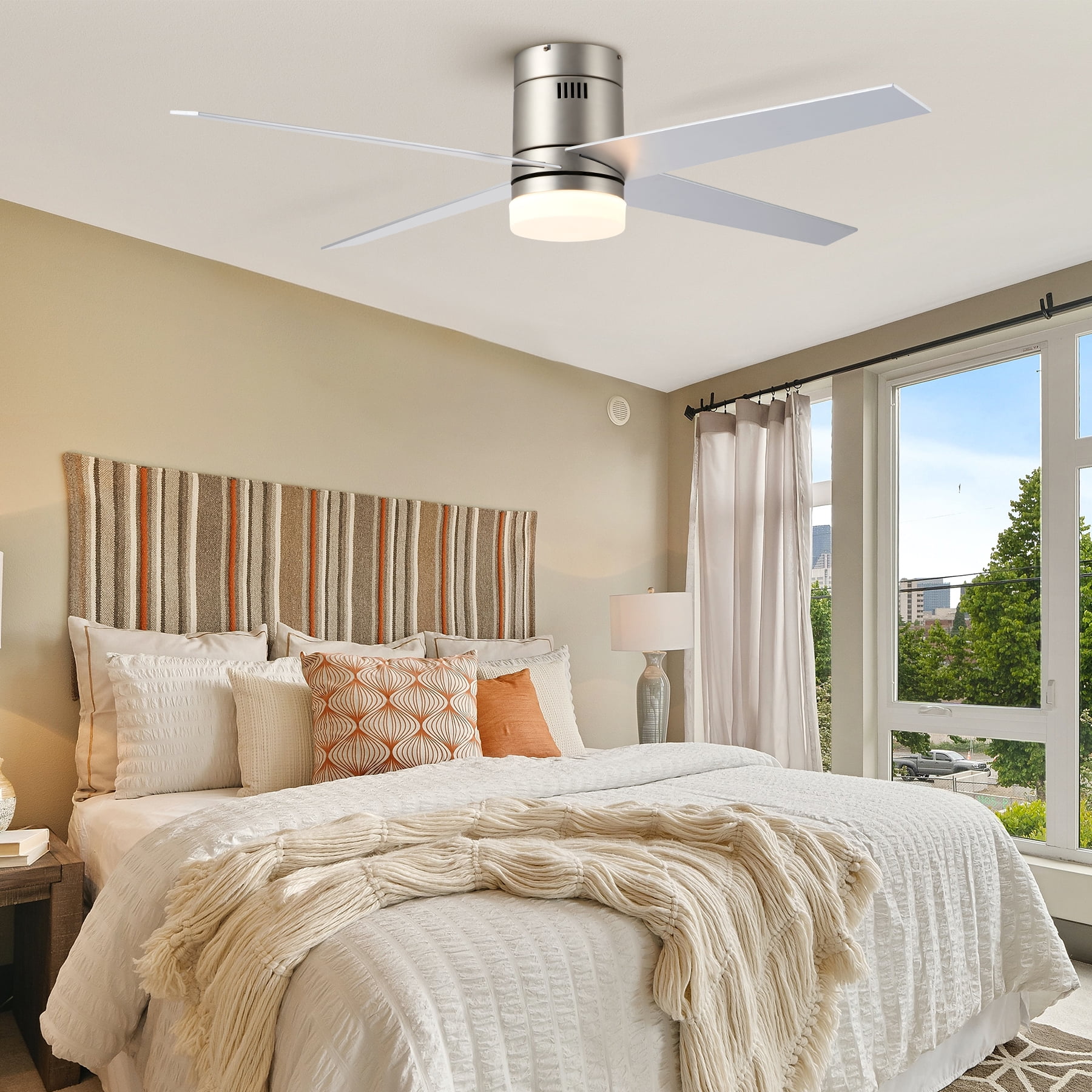 Bestco Ceiling Fan with Light Color Settings Remote 52" Reversible Wood Silver Blades