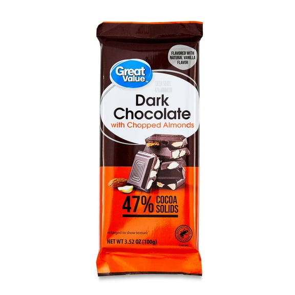 Great Value Dark Chocolate with Chopped Almond Bar, 3.52 oz