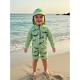 thumbnail image 2 of Argulvti Toddler Boys Rash Guard Swimsuit Shark Print Zipper Long Sleeve Bathing Suit with Swim Cap, 2 of 9