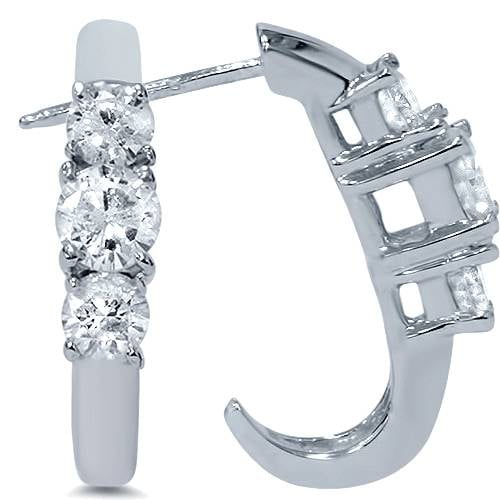 Pompeii 1ct Three Stone Diamond White Gold Earrings 14K (G/H,I1)