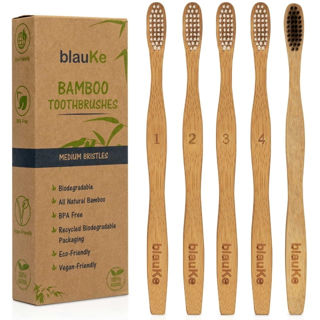 Cepillos de Dientes de Bambú con Cerdas Medianas - Paquete de 5