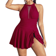 thumbnail image 1 of Traje de Baño de Talla Grande con Control de Abdomen, Estilo Vintage, Clásico, Transpirable, para Mujer. Vino Tinto XL, 1 of 7