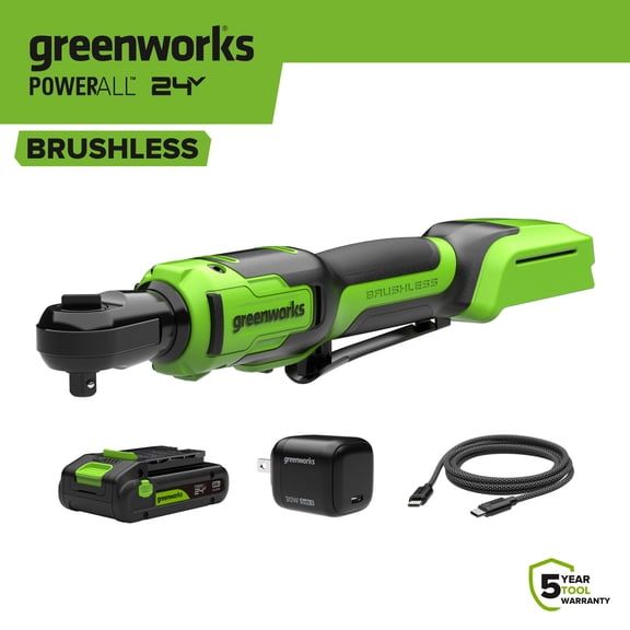 Greenworks24V 60 ft-lb 3/8" Ratchet Wrench, with 2.0 Ah Battery,RW380A1