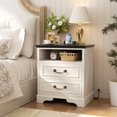 thumbnail image 2 of Homieasy Nightstand with Charging Station -2 USB Ports, 3 AC Outlets, Farmhouse Rustic Wood End Table with 2 Drawers & Open Shelf for Bedroom, Living Room,Rustic White, 2 of 6