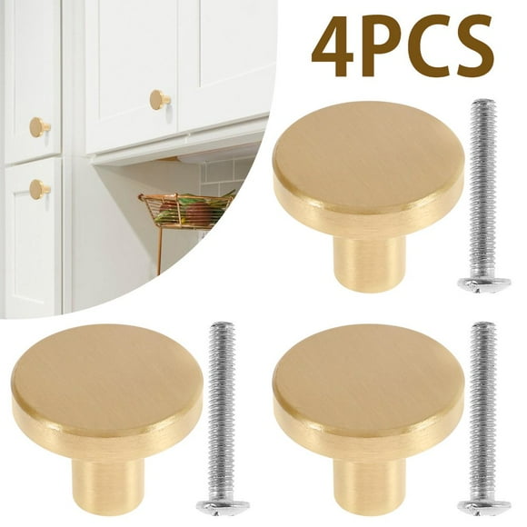 AMERTEER 4 Pcs Gold Drawer Knobs Solid Cabinet Knobs Round Cupboard Knobs Bathroom Cabinet Door Knobs Modern Copper Kitchen Hardware