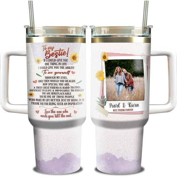 Personalized Sister Quote Tumbler 40oz with Handle and Straw Custom Photo Name Sisters Birthday Christmas Thanksgiving Best Gifts Idea For Women Girls Best Soul Sister Bestie