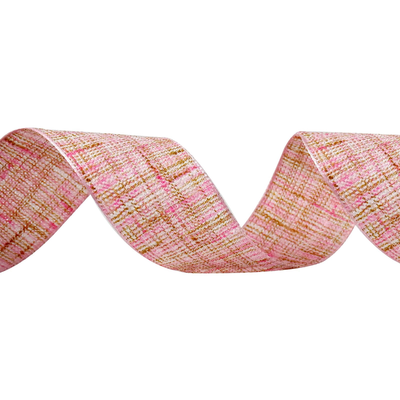 1.5" x 3yd Faux Cotton Wired Ribbon Rolls by Celebrate It – Pink and Gold Woven Decorative Ribbon for Crafts - Gift Wrapping - Apparel & Holiday Decor