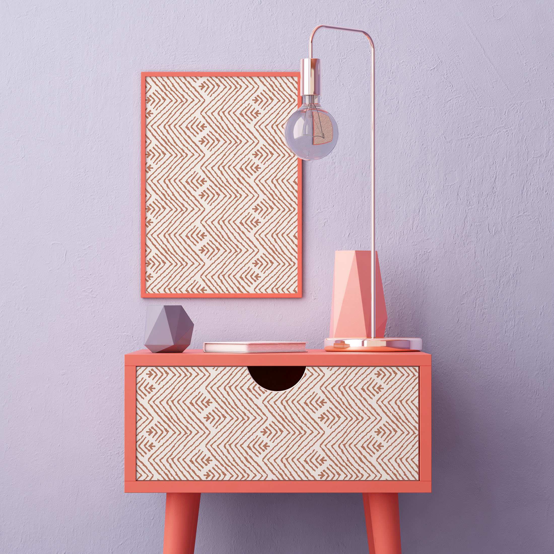 (2 pack) Mainstays Terracotta Boho ZigZag, Peel and Stick Wallpaper 13.35 Sq. Ft.