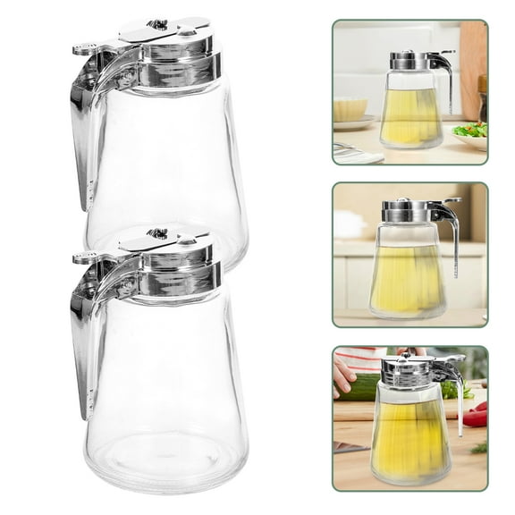 2pcs Glass Dispenser Sugar Pot Maple Syrup Dispenser Salad Dressing Dispenser