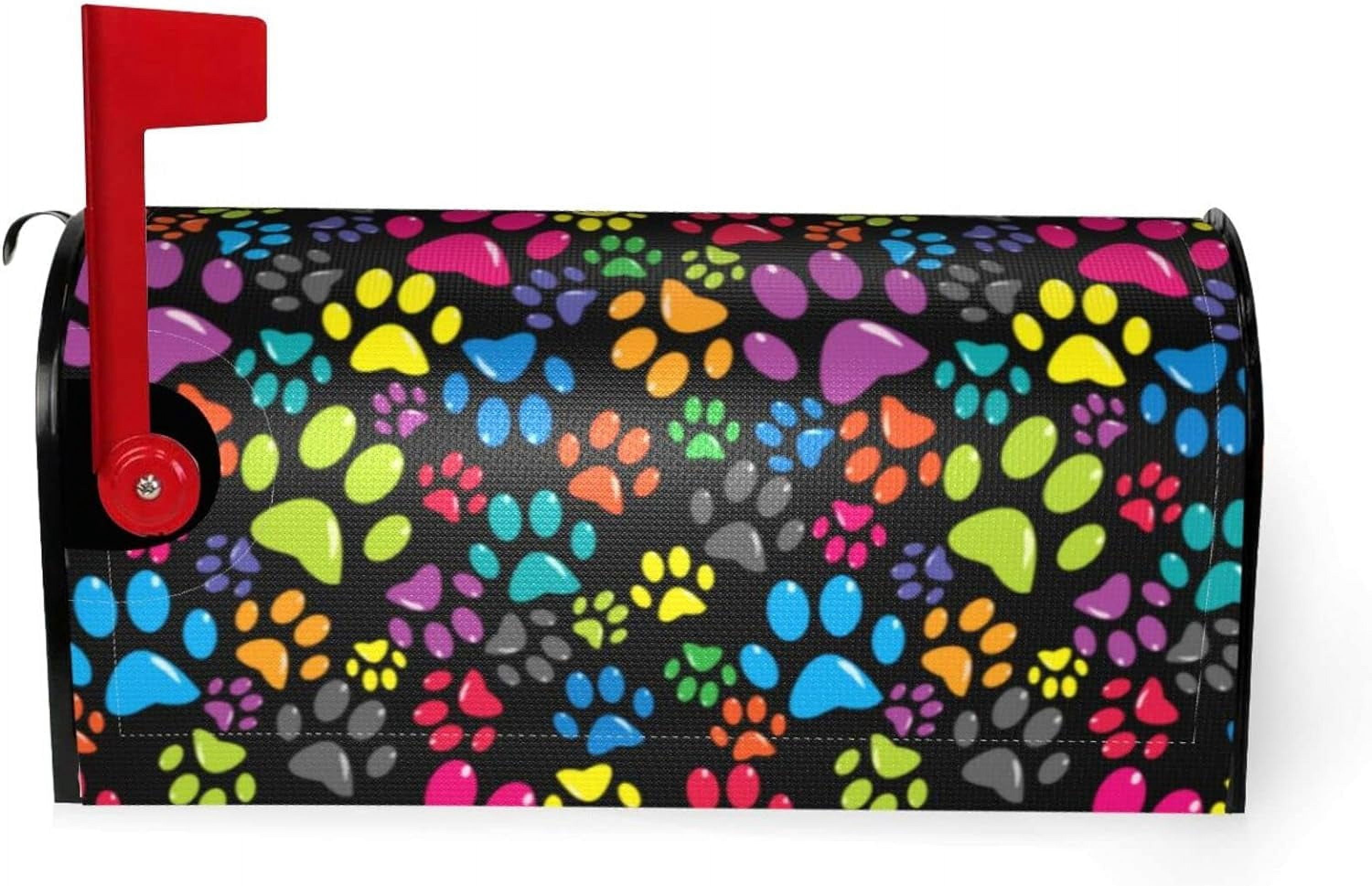 Colorful Dog Paw Print Mailbox Covers Magnetic Large Size,Mailbox Wraps Post Letter Box Outdoor Home Garden Yard Decor 25.5x21 in
