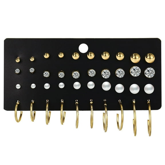 COMEET Fashion Earrings, Elegant Assorted Round Earrings 20 Pairs Metal Ball Crystals Pearl Hoop Earrings Set for Teenagers