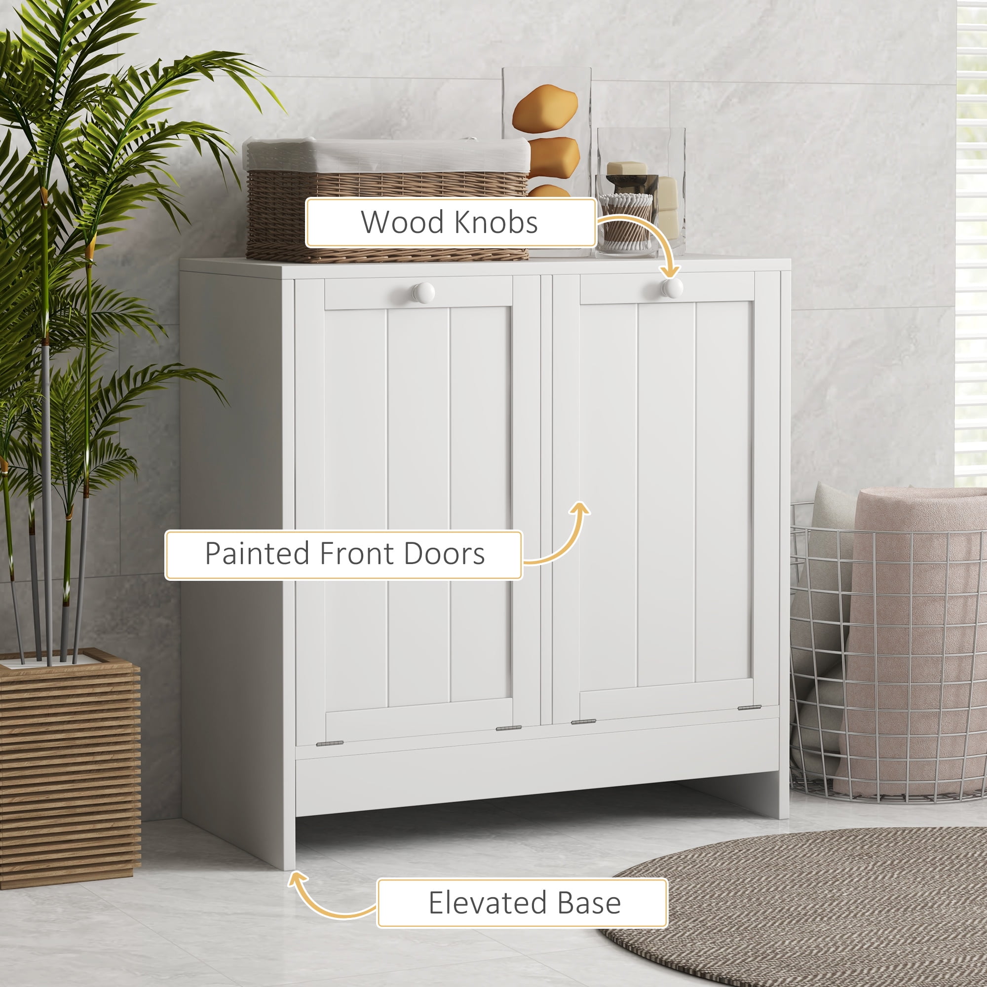 kleankin Tilt out Laundry Hamper, Hamper Cabinet, with 2 Compartments, Modern Laundry Cabinet for Bathroom, Washroom, White