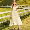 thumbnail image 7 of Zpanxa Girl Dress Girl's Flowy Maxi A-line Dress Floral High Low Short Sleeve Round Neck Casual Party Dresses Beige 11 Years, 7 of 7