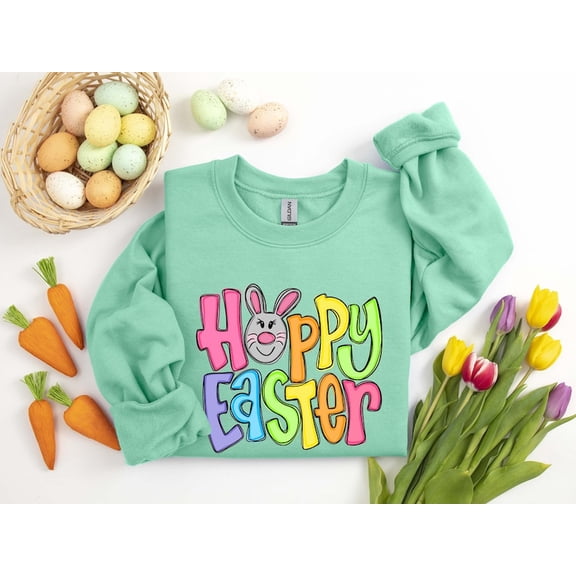 Hoppy Easter Sweatshirt, Cute Bunny Ear Hoodie, Easter Gift for Women, Happy Easter Pullover