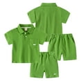 thumbnail image 6 of LYMAYTER Kids Toddler Boys T-Shirt Set Baby Short Sleeve Tees Outfit Kids Fashion Solid Colours Tops+ Elastic Shorts T Outfit Casual Versatile T Two-Piece Set for 1-8Y, 6 of 7